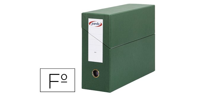 Caja transferencia pardo folio forrado extra doble lomo 80 mm estuche interior con tarjetero verde