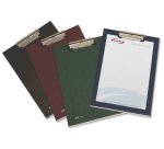 Portanotas pardo carton forrado pvc folio con pinza metalica azul