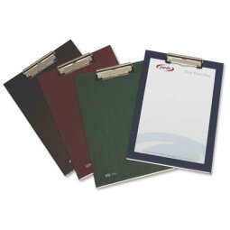 Portanotas pardo carton forrado pvc folio con pinza metalica azul