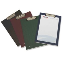 Portanotas pardo carton forrado pvc folio con pinza metalica negro