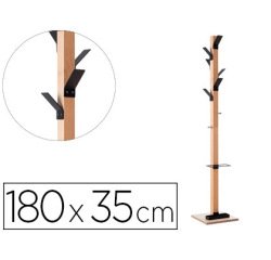 Perchero madera paperflow haya 8 colgadores con paraguero negro altura 180 cm