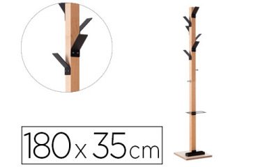Perchero madera paperflow haya 8 colgadores con paraguero negro altura 180 cm