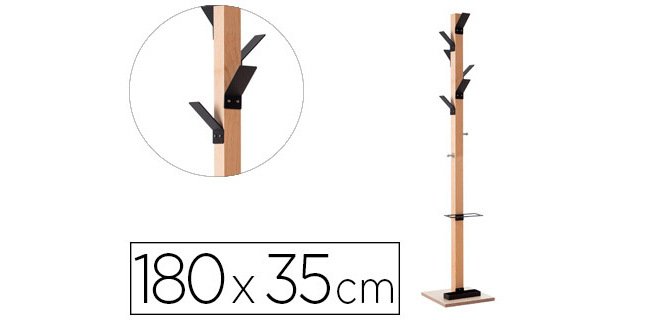 Perchero madera paperflow haya 8 colgadores con paraguero negro altura 180 cm