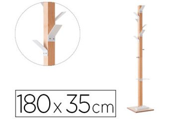 Perchero madera paperflow haya 8 colgadores con paraguero blanco altura 180 cm