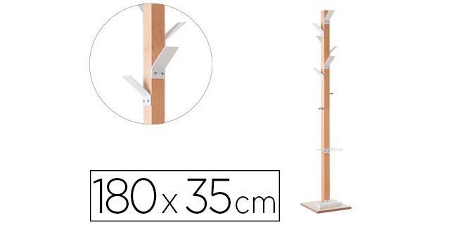 Perchero madera paperflow haya 8 colgadores con paraguero blanco altura 180 cm