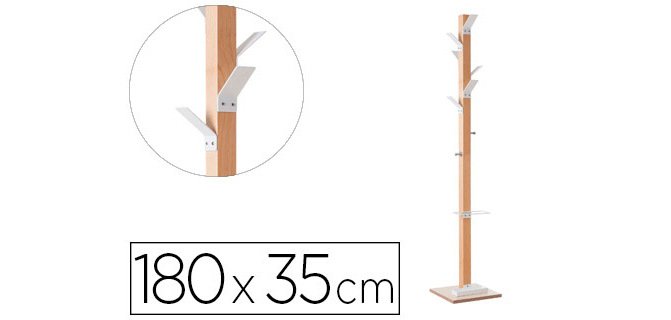Perchero madera paperflow haya 8 colgadores con paraguero blanco altura 180 cm