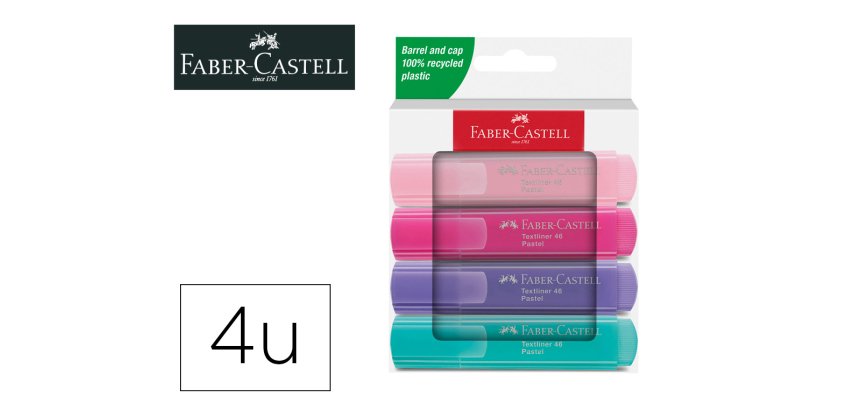 Rotulador faber castell fluorescente textliner 46 pastel estuche 4 unidades colores surtidos