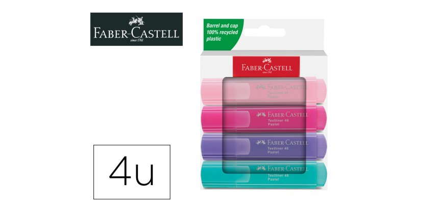 Rotulador faber castell fluorescente textliner 46 pastel estuche 4 unidades colores surtidos