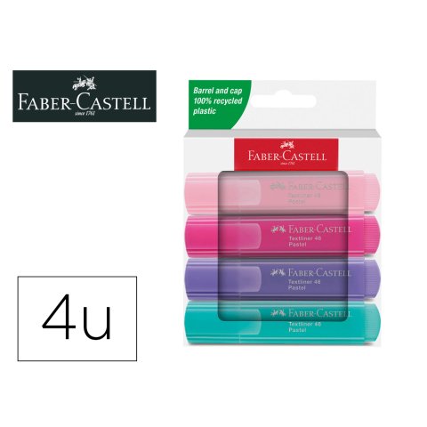 Rotulador faber castell fluorescente textliner 46 pastel estuche 4 unidades colores surtidos