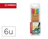 Rotulador stabilo punta de fibra point 88 blister 6 colores surtidos neon