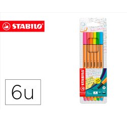Rotulador stabilo punta de fibra point 88 blister 6 colores surtidos neon