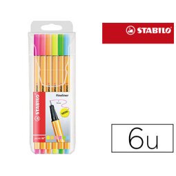 Rotulador stabilo punta de fibra point 88 blister 6 colores surtidos neon