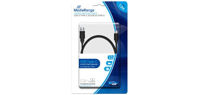Cable usb 3.1 tipo c a usb 3.0 tipo a mediarange longitud del cable 1.2 m negro