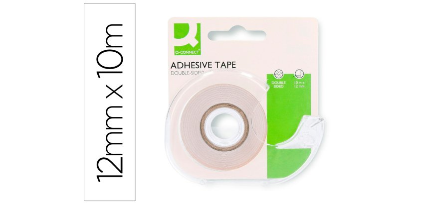 Cinta adhesiva q-connect doble cara 10 mt x 12 mm en portarrollos