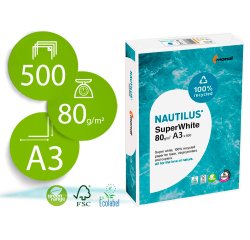 Papel fotocopiadora nautilus superwhite 100% reciclado din a3 80 gramos paquete de 500 hojas
