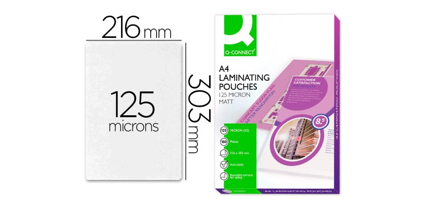 Paquete de 100 fundas de plastificación autoadhesivas A4 q-connect 303 x 216 mm 125 micras