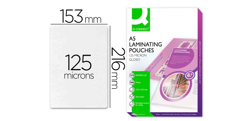 Paquete de 100 fundas de plastificar autoadhesivas A5 q-connect 153 x 216 mm 125 micras