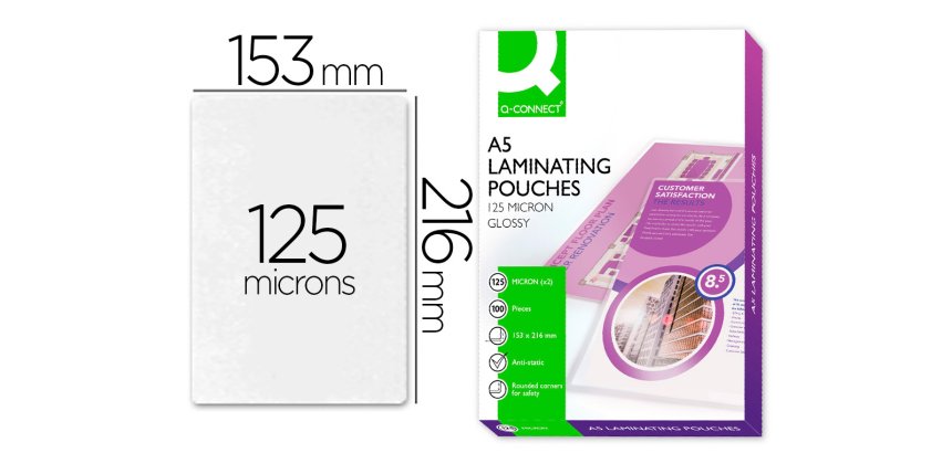 Paquete de 100 fundas de plastificar autoadhesivas A5 q-connect 153 x 216 mm 125 micras