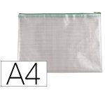 Bolsa multiusos q-connect malla din a4 apertura superiorcon cremallera verde