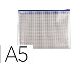 Bolsa multiusos q-connect malla din a5 apertura superior con cremallera azul