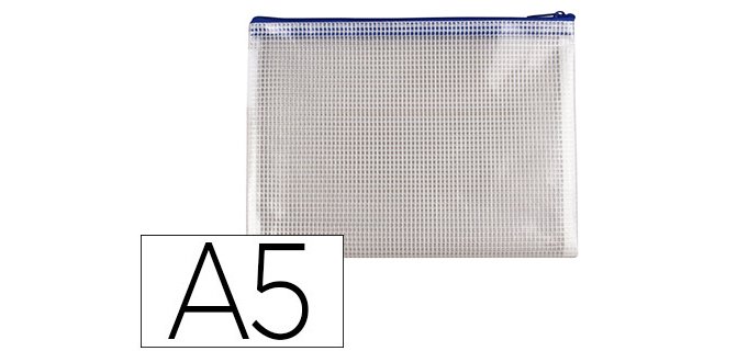 Bolsa multiusos q-connect malla din a5 apertura superior con cremallera azul