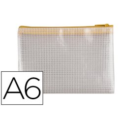 Bolsa multiusos q-connect malla din a6 apertura superior con cremallera amarillo
