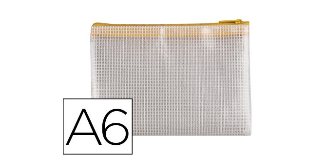 Bolsa multiusos q-connect malla din a6 apertura superior con cremallera amarillo
