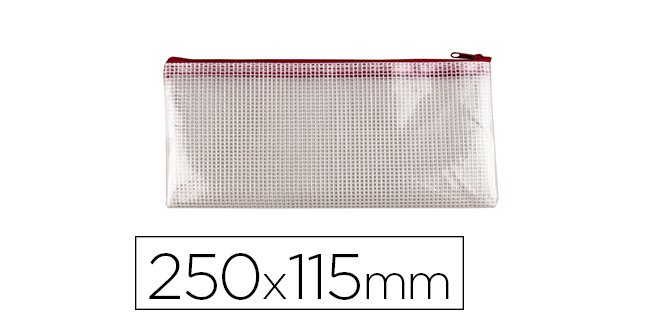 Bolsa multiusos q-connect malla cheque 250x115 mm apertura superior con cremallera rojo
