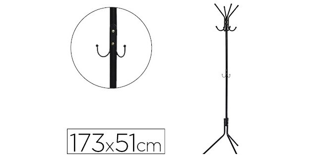 Perchero metalico q-connect negro 8 colgadores 173x51 cm