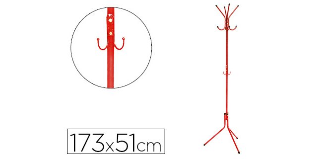 Perchero metalico q-connect rojo 8 colgadores 173x51 cm
