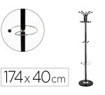 Perchero metalico q-connect negro de pie 10 colgadores y paraguero 174x40 cm