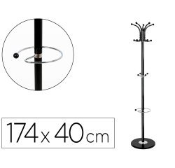 Perchero metalico q-connect negro de pie 10 colgadores y paraguero 174x40 cm
