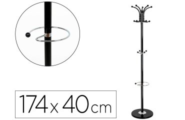 Perchero metalico q-connect negro de pie 10 colgadores y paraguero 174x40 cm