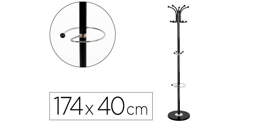 Perchero metalico q-connect negro de pie 10 colgadores y paraguero 174x40 cm