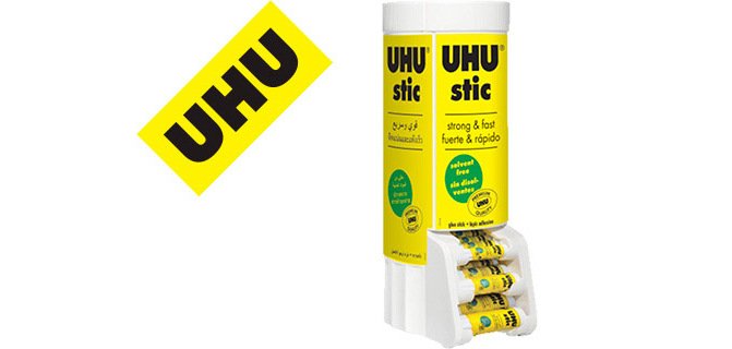 Pegamento uhu barra expositor sobremesa multiformato 8-21-40 gr 530x190x210 mm + 12 uds sin cargo 21 gr