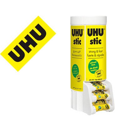 Pegamento uhu barra expositor sobremesa multiformato 8-21-40 gr 530x190x210 mm + 12 uds sin cargo 21 gr