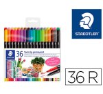 Rotulador staedtler permanente doble punta 3187 estuche de 36 unidades colores surtidos
