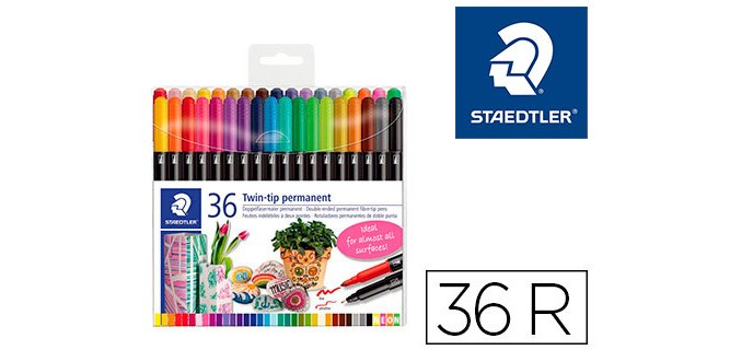 Rotulador staedtler permanente doble punta 3187 estuche de 36 unidades colores surtidos
