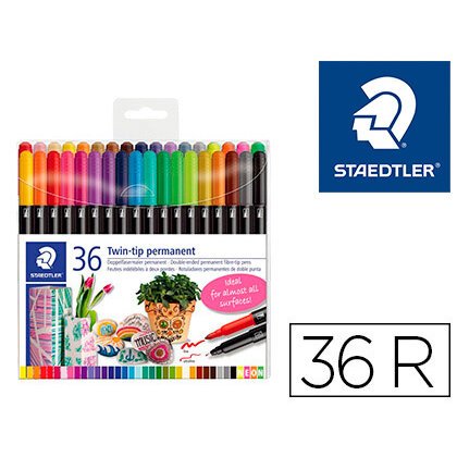 Rotulador staedtler permanente doble punta 3187 estuche de 36 unidades colores surtidos