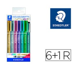 Rotulador staedtler metalico 8323 blister de 6 unidades colores surtidos + 1 rotulador calibrado 308 c2-9