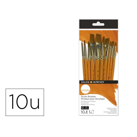 Pinceles daler rowney simply art sintentico mango corto dorado blister de 10 unidades