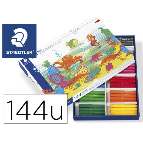 Rotulador staedtler color jumbo trazo 3 mm school pack de 144 unidades colores surtidos 12 x color