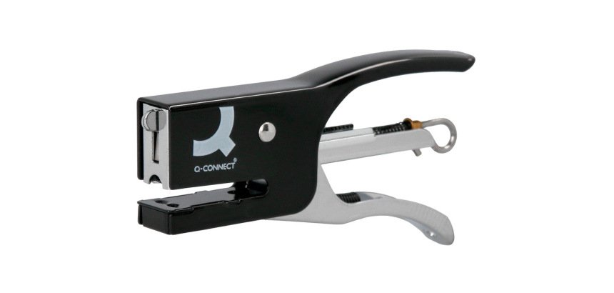 Grapadora q-connect de tenaza kf22340 metalica color negro capacidad 12 hojas usa grapas numero 10