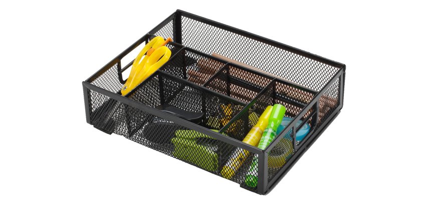Organizador sobremesa q-connect kf17291 bandeja metalica rejilla negra con 6 departamentos 235x183x65 mm