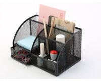 Organizador sobremesa q-connect kf17295 metalico curvo rejilla negra con 5 departamentos 220x140x130 mm
