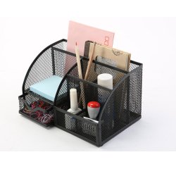 Organizador sobremesa q-connect kf17295 metalico curvo rejilla negra con 5 departamentos 220x140x130 mm