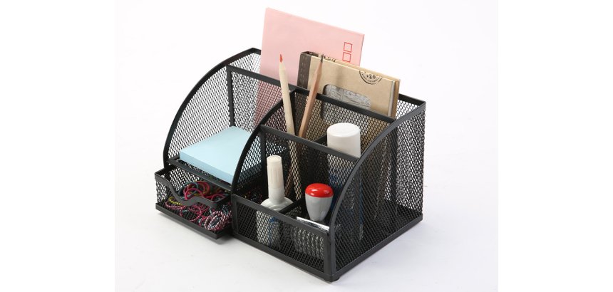 Organizador sobremesa q-connect kf17295 metalico curvo rejilla negra con 5 departamentos 220x140x130 mm