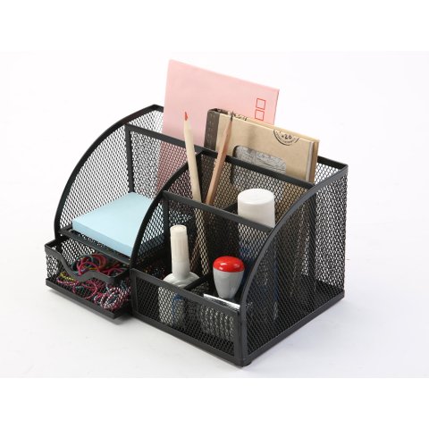 Organizador de sobremesa q-connect kf17295 metálico negro con 5 departamentos 220x140x130 mm