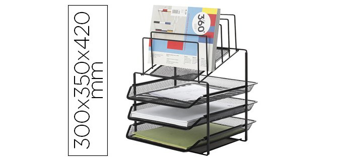 Bandeja clasificadora sobres q-connect kf17296 metalica rejilla negra 3 bandejas 300x350x420 mm