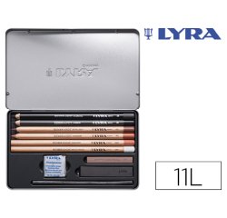 Lapices lyra rembrandt monocromo con accesorios para esbozos caja metalica de 11 unidades